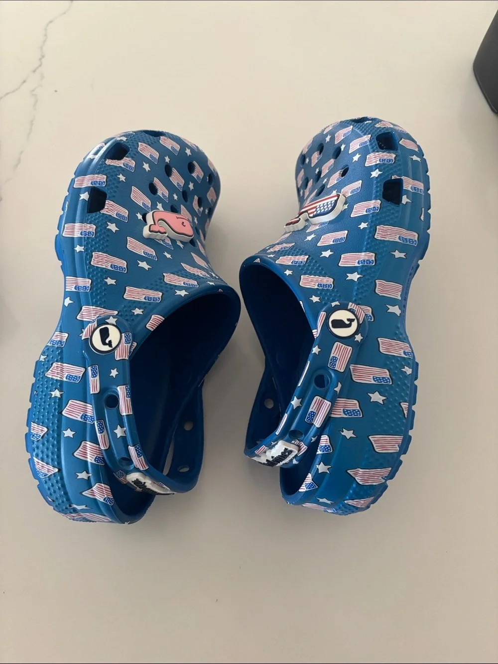Kids Blue Flag Print Crocs Shoes
